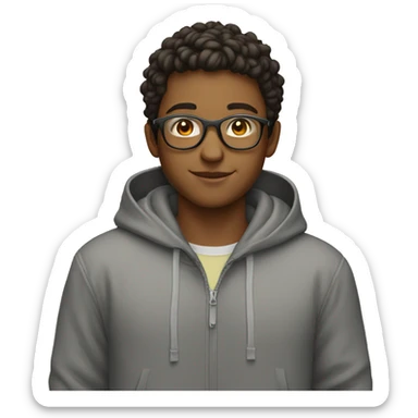smiling boy in hoodie with glassed sticker