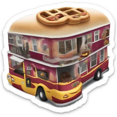 Double decker, wide angle,Reality Addams haunted dream house on food truck  sticker