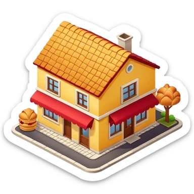 Isometric bakery house with croissant sticker