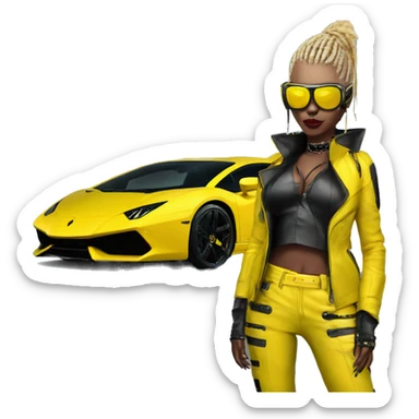 yellow cyber punk in front of Lamborghini  sticker