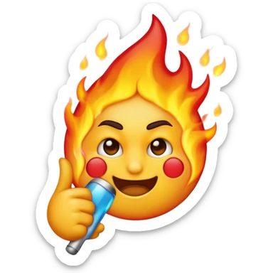 cool face emoji dabbing with a straight face and flames in the back with the 100 emoji sticker