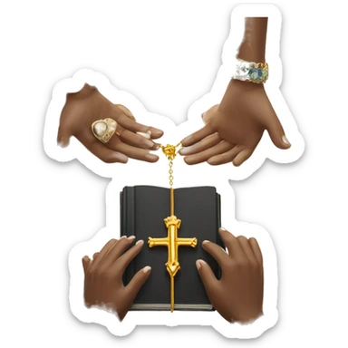 womens hands exchanging bible and jewellery sticker