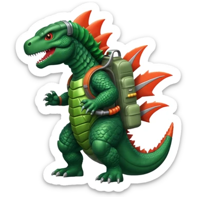 Godzilla flying a rocket pack sticker