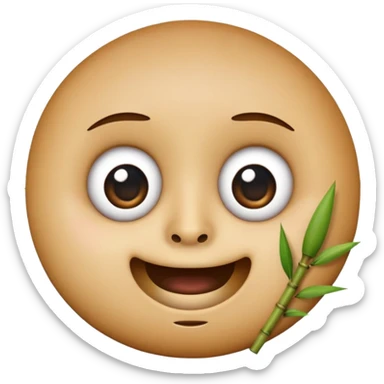 round emoji face with big eyes and bamboo piece held in mouth sticker