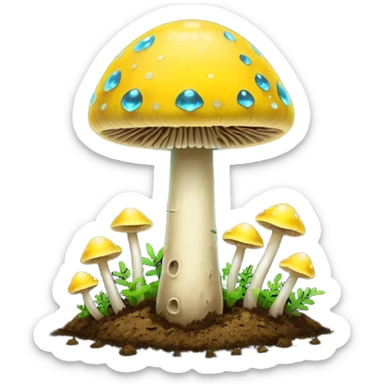 yellow glowing magic mushroom with dirt sticker