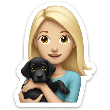 Blonde girl with black lab puppy sticker