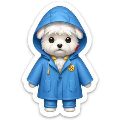 White Maltese with rain coat sticker