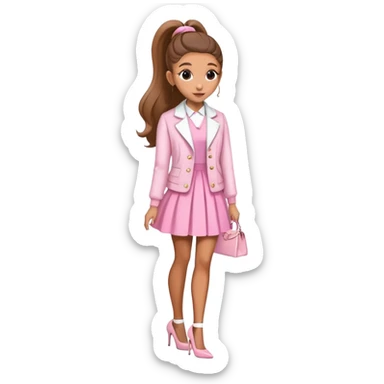 Ariana grande wearing a pretty preppy pink dress with a white jacket and high heels  sticker
