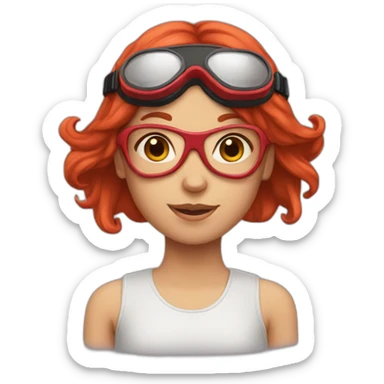A girl with long red hair and goggles on her head sticker