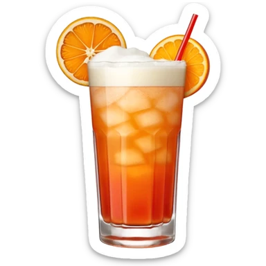 A tall glass filled with a frothy orange-red Garibaldi cocktail, topped with an orange wedge. sticker