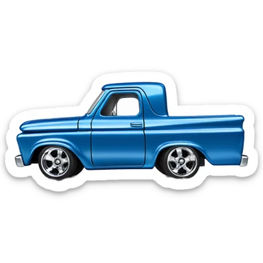 Side shot, Hot wheels, Hot rod, panel truck, 1964 with exposed chrome exhaust pipes, blue, large wheels in back small front wheels  sticker