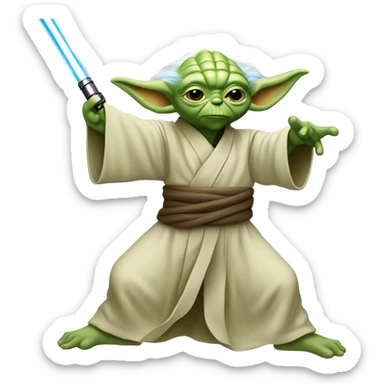 Yoda going crazy with a noodle shaped lightsaber sticker