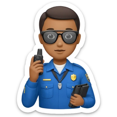 school security, blue cloth, sun glasses, holding walkie-talkie sticker