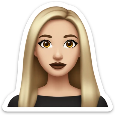 A white girl with a full face glam make up. Gold eyeshadow, glossy pink brownish full lips. Rosy cheeks, long and full eyelashes long black straight hair and a off shoulder long sleeve pullover sticker