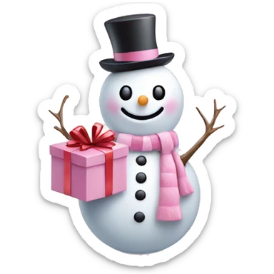 pastel pink snowman and gift sticker