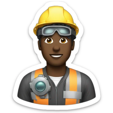 A black engineer with a bust wearing safety equipment sticker