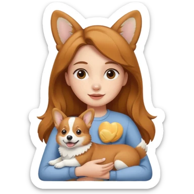 girl with a corgi in her arms sticker