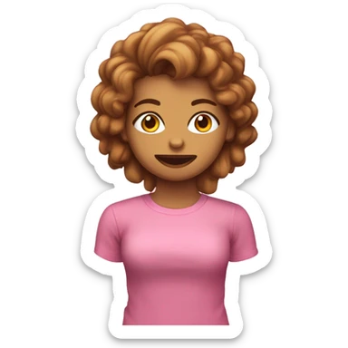 chica con el pelo ondulado castaño ojos marrones y camiseta rosa sticker