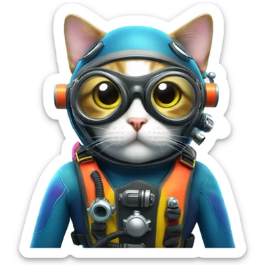 Cat scuba diving  sticker
