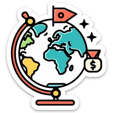 globe with trade symbols, world market sticker