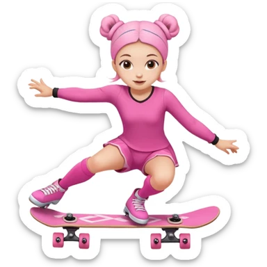 Cute skater girl with two buns and pink outfit, gliding with playful energy. sticker