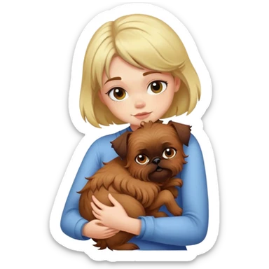 Girl and brussels griffon hugging sticker