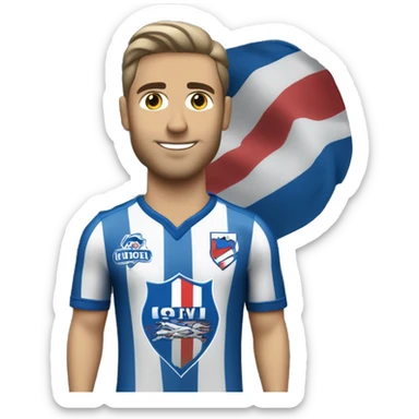 jugador de futbol con la camiseta del club nacional de football de uruguay, con los colores comunes blanco y azul oscuro sticker