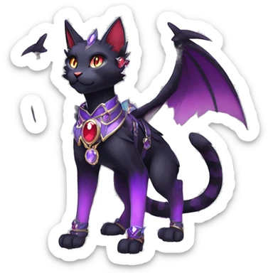 cool kawaii cartoon edgy distinguished ethereal elegant beautiful fantasy black purple red ethereal fantasy nargacuga-Noivern-cat-Quiana-Fakemon collar harness moon gem jewels full body sticker