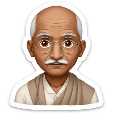 Cinematic Realistic Mahatma Gandhi Portrait Emoji, depicted as a humble, wise leader in simple attire with a serene determined expression, rendered with soft textures and warm natural lighting that captures his peaceful yet resolute spirit. sticker