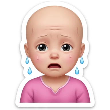 a portrait of crying baby , wearing pink clothes, no hair sticker
