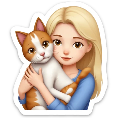 Beautiful girl hugs a cat and a dog tightly sticker