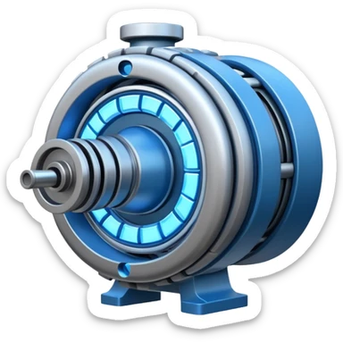 Powerful futuristic engine emoji, thick industrial metal body, rotating inner parts, glowing energy core. sticker