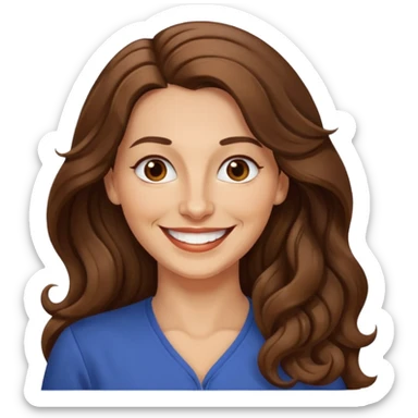 40 yr croatian woman, long wavy brown hair, big smile, side part, 
 sticker