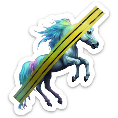 .Zombie_ Vaporwave black holographic oilslick zombie unicorn yellow caution tape graffiti Pegasus sticker