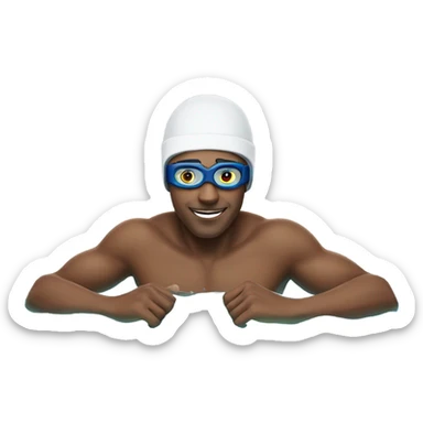 man swimming in a pool with a swimming cap and goggles sticker
