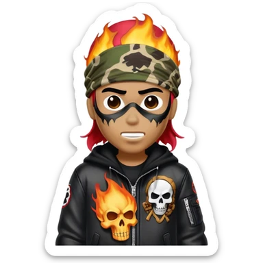 Ghost rider with a durag on and a bape jacket sticker