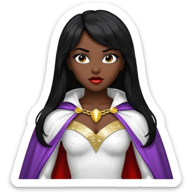 Victory from Vampirella with dark skin, long black hair, white sequin outfit sticker