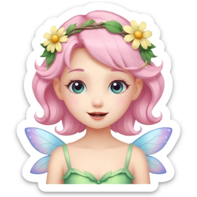 cute pastel fairy girl flower head decoration wink sticker