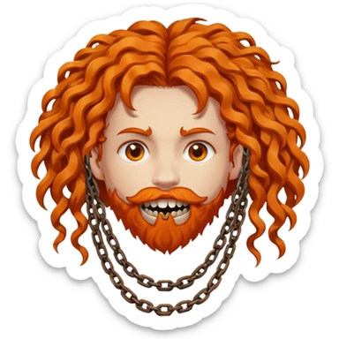 steam punk Megadeth - corpse made of rusty metal with chains on its teeth, huge curly orange hair sticker