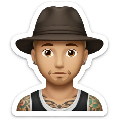 tattooed guy with a hat sticker