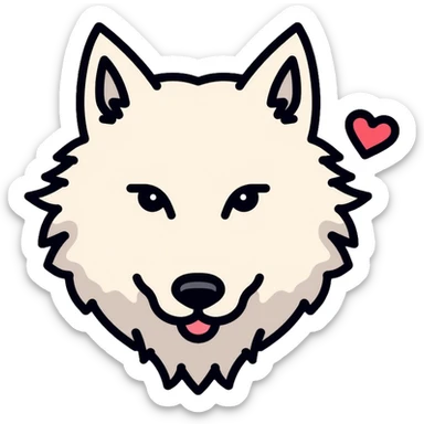 White wolf with heart, romantic sticker