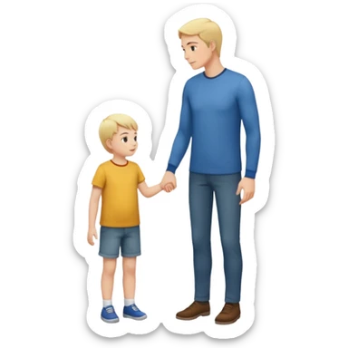 tall adult and small child looking each other, full body sticker
