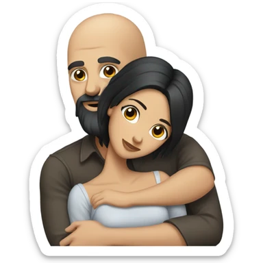 Bald man with black beard and girl long black hair hugs sticker