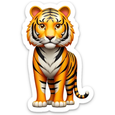 cinematic- noble-tiger-realistic-full-body-standing-emoji,-massive-striped-frame-exuding-power-and-grace,-bold-orange-fur-with-thick-black-stripes,-head-tilted-dramatically,-piercing-yellow-eyes-focused-intensely,-simplified-yet-realistic-focused-features,-highly-detailed,-glowing-with-an-almost-sarcastic-glow expressive eyes sticker