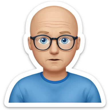 bald man with blue eyes and glasses shrugging sticker