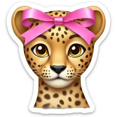 cheetah with a pink ribbon on its head sticker