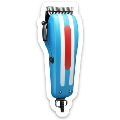 hair clipper with a barber pole near blue present box with red bow sticker