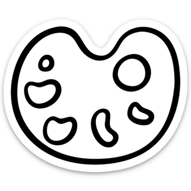 Detailed artist's palette with paint blobs and palette holes. Hand-drawn icon style with transparent background. sticker