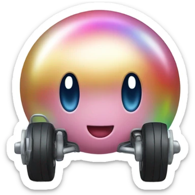 Metal cute Kirby ball driving on 4 car wheels sticker