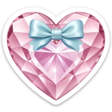 Pastel pink diamond crystal heart with white bow sticker